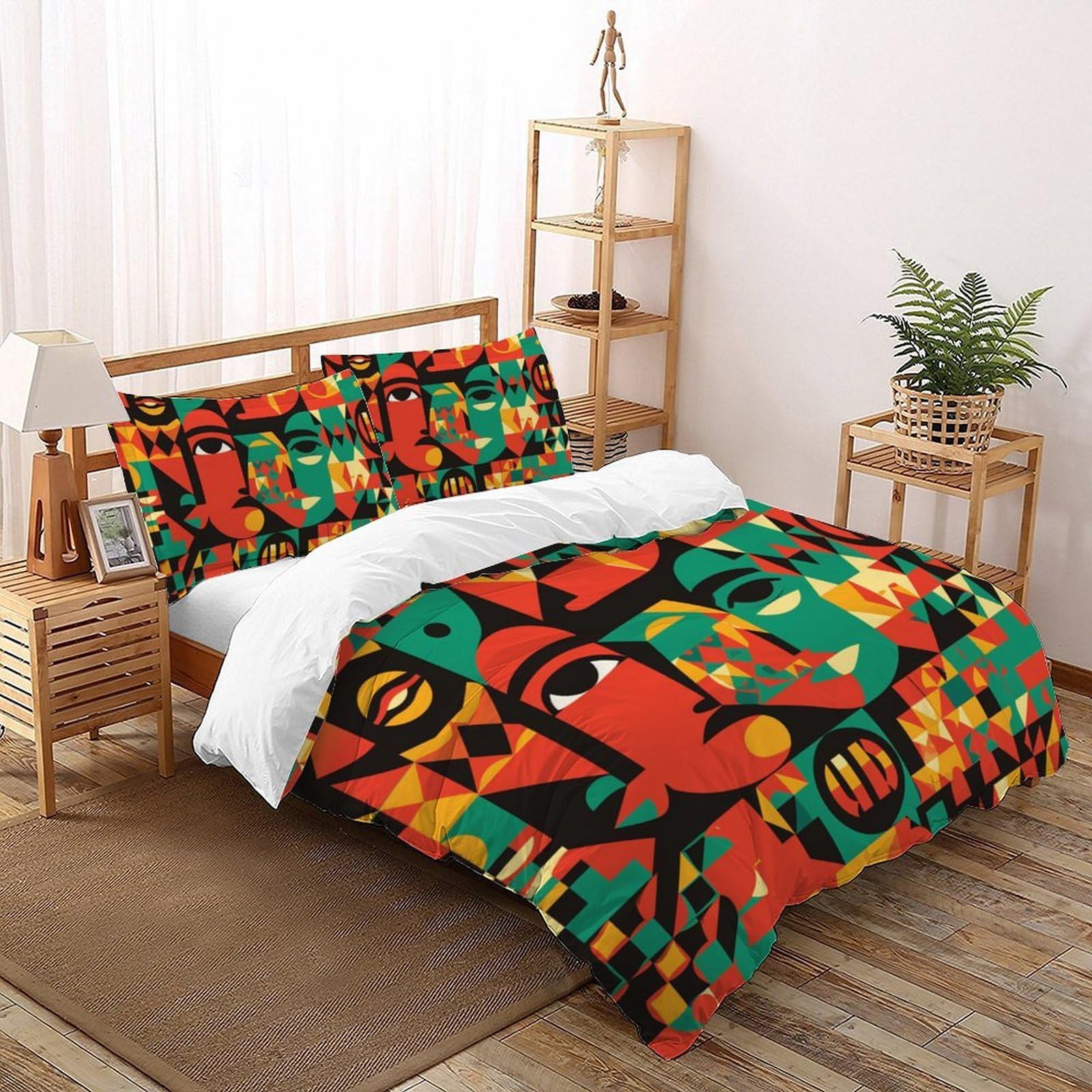 Housse de couette géométrique 220x240 cm avec 2 taies d'oreiller pour lit King
