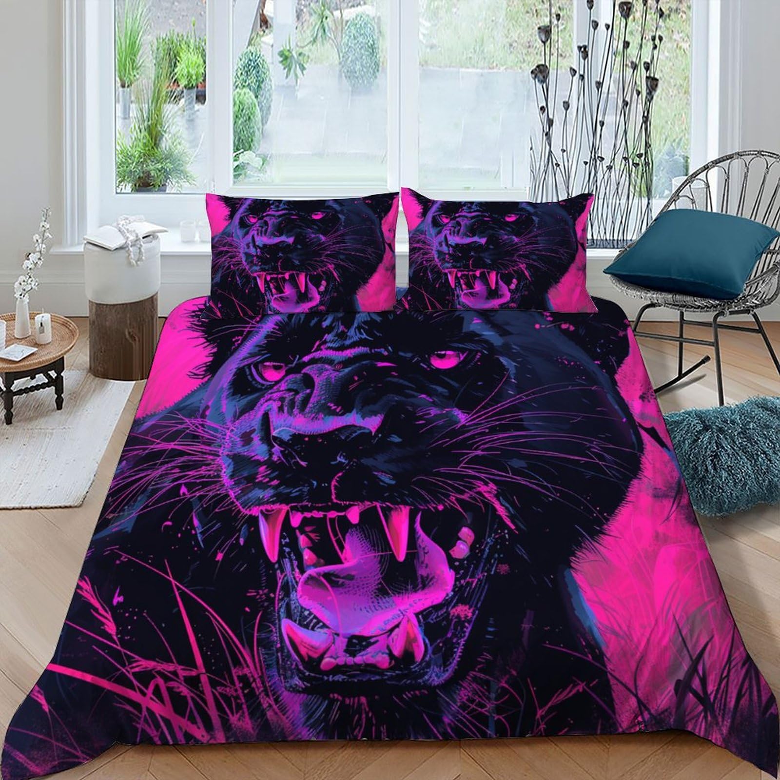 Housse de couette panthère noire avec fermeture éclair pratique pour lit adulte
