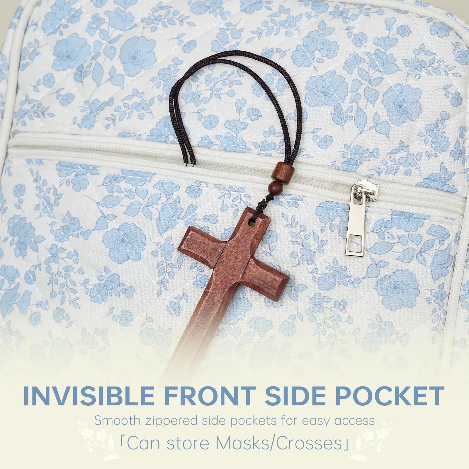Funda para la Biblia para mujer, funda de bolsa de la Biblia con asa duradera, funda acolchada para transporte de la Biblia para niñas, accesorios de estudio de la Biblia (flor azul)
