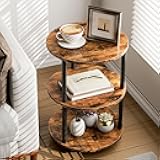 Small Round End Table - 3 Tier Design Accent Table, Narrow Side or Bedside Stand, Industrial Vintage Nightstand for Bedroom, Living Room, or Small Spaces, Rustic Brown