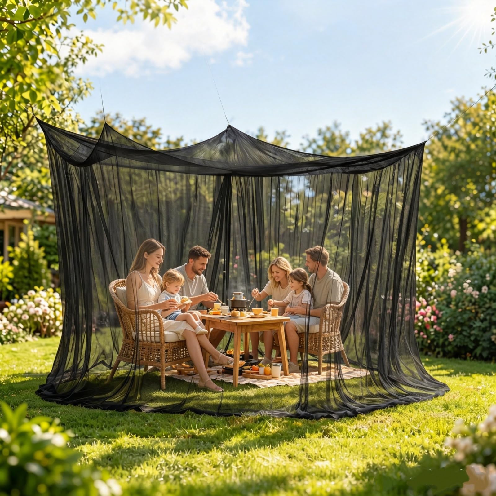 Zanzariera per esterni, 300 x 300 x 250 cm, per campeggio, colore nero