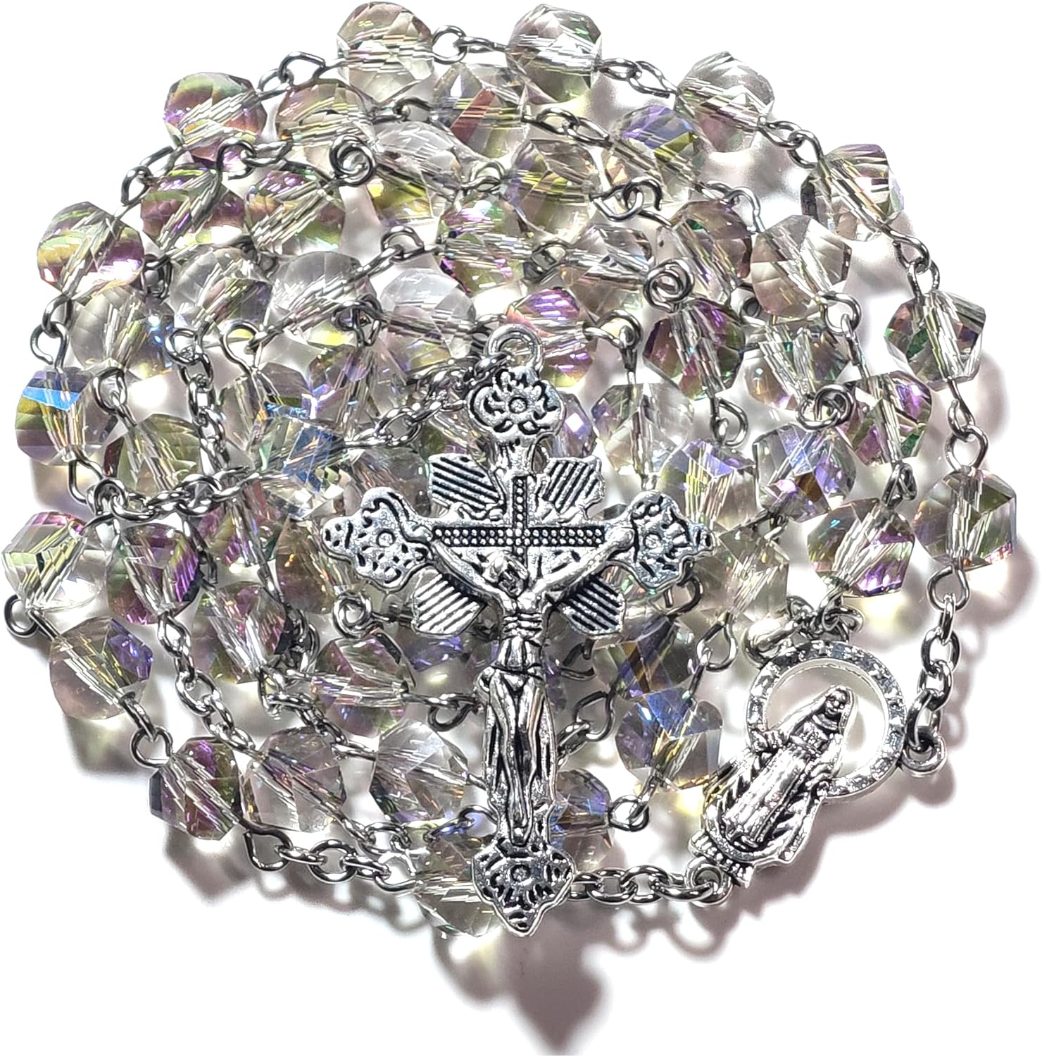 Rosary Beads Chaplet Rotary cutting Rhombus Artificial Crystal Glass Rosery Cross Catholic gifts