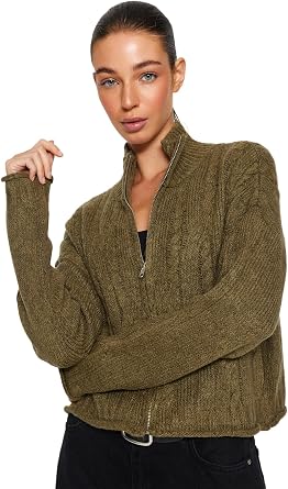 Trendyol Womens Hair Braid Long Sleeves Regular Cardigan Sweater