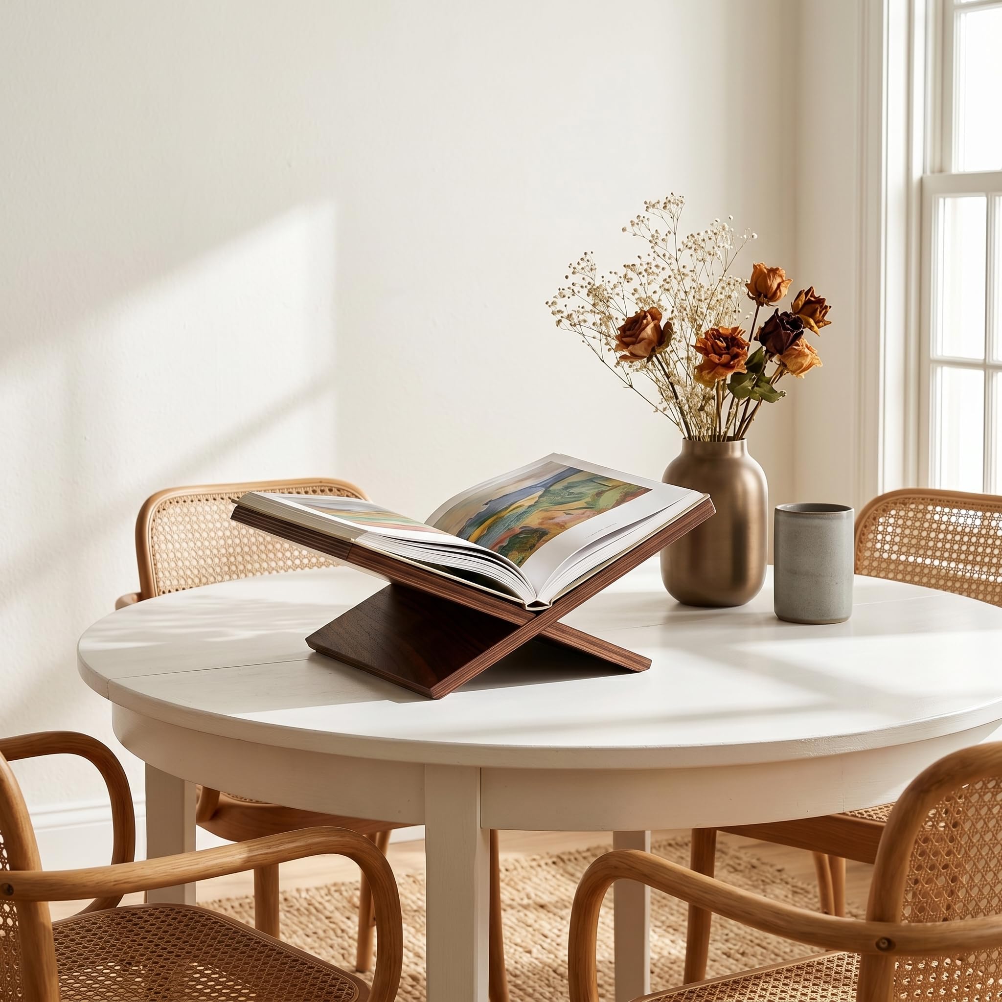 Support Livre Ouvert en Bois Massif, Porte Livre Bois, Pupitre de Lecture pour Coran, Bible, Porte Coran, Pupitre Musique pour Partitions, Magazines, Support de Livre de Cuisine, Marron, Cadeau