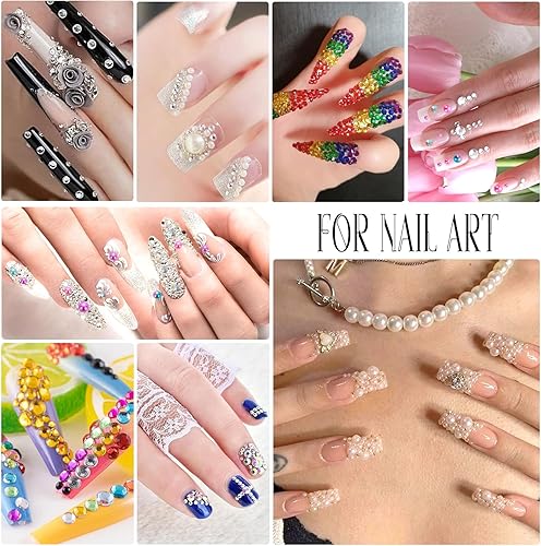 Miniatura 4 de Mezcla de perlas planas de 1.76 oz y diamantes de imitación de parte trasera plana para manualidades, diamantes de imitación de resina de color de