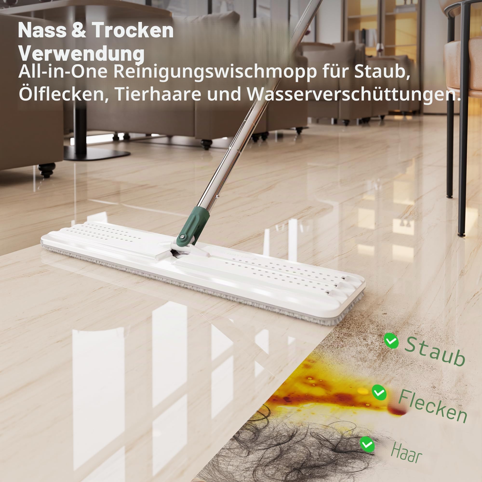 JOYMOOP Strapazierfähige kommerzielle Wischmopps für Bodenreinigung, Nass-Trocken-Wischmopp und Eimer-Set mit großem Fassungsvermögen, waldgrüner Wischeimer, inklusive 5 wiederverwendbaren 43,2 cm