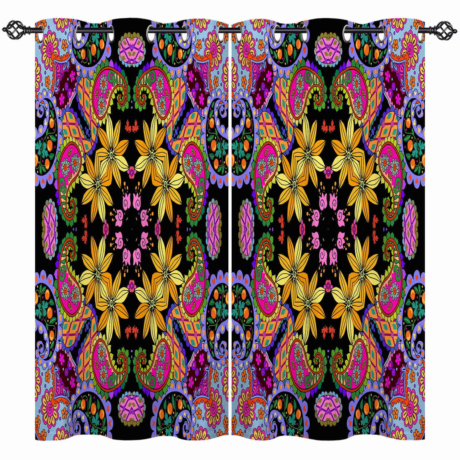 ANHOPE Boho Curtains Eyelet 80% Blackout Room Darkening Curtains Bohemia Paisley Floral Print Pattern Thermal Light Blocking Window Drapes for Bedroom Living Room 46 x 54 Inch Drop 2 Panels โ image 1