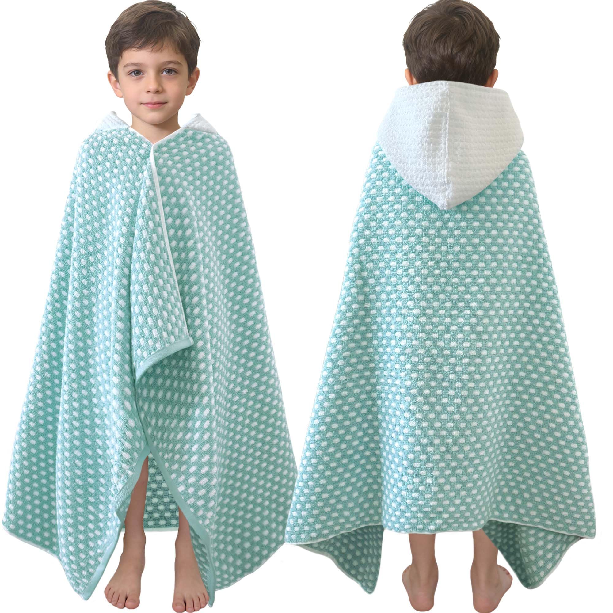 VOOVA & MOVAS Kids Hooded Towel Wrap, 6-10 Years, 100% Cotton, Sage Dot | Delicate Dot Detail, Quick Dry Fabric, Multi-Scenario Use for Bath, Pool and Seaside Sage Green Hooded Wrap Towel(Age 6-10)