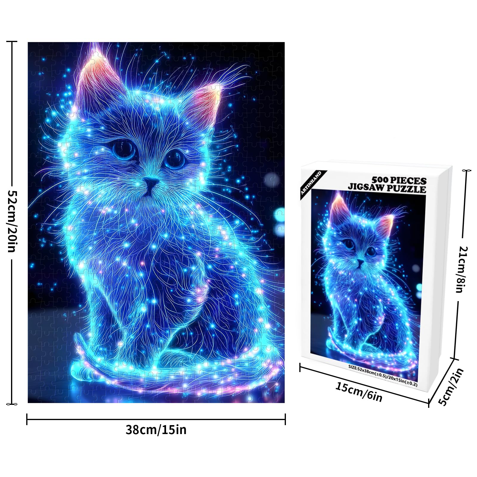 Great Jigsaw Puzzles for Adults 1000 Pieces Animal Cute Blue Glowing Cat Wooden Challenging Puzzles Gift for Friends Family Home Decoration Puzzle - Image 2