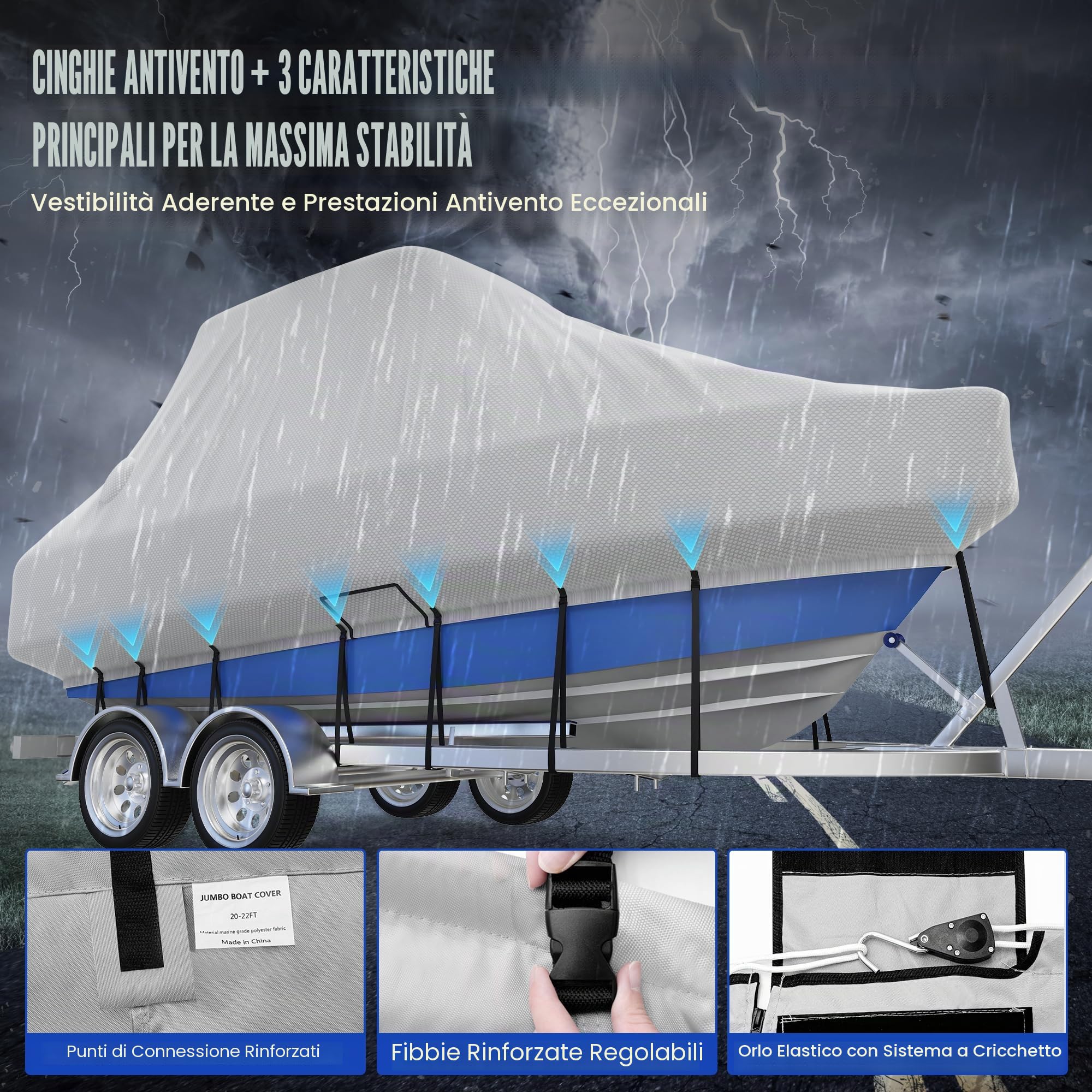 Copertura per barca con console centrale, copertura per barca T-Top/Hard-Top rimorchiabile, coperture impermeabili per barca Oxford di grado marino resistente.