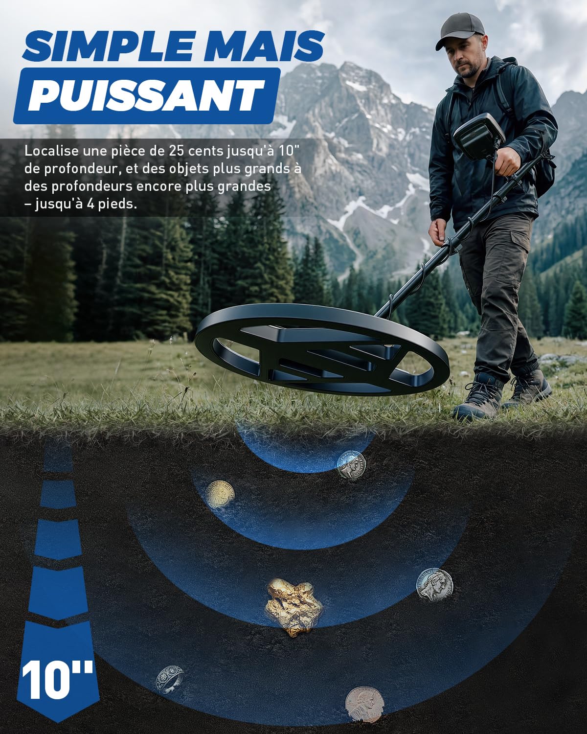 Hazlewolke Detecteur de Metaux pour Adultes Professionnel, 13" Grande Bobine Étanche, 5 Modes avec Pinpoint, Haute Précision & Forte Anti-Interférence, 7 Niveaux de Sensibilité pour la Détection d’Or