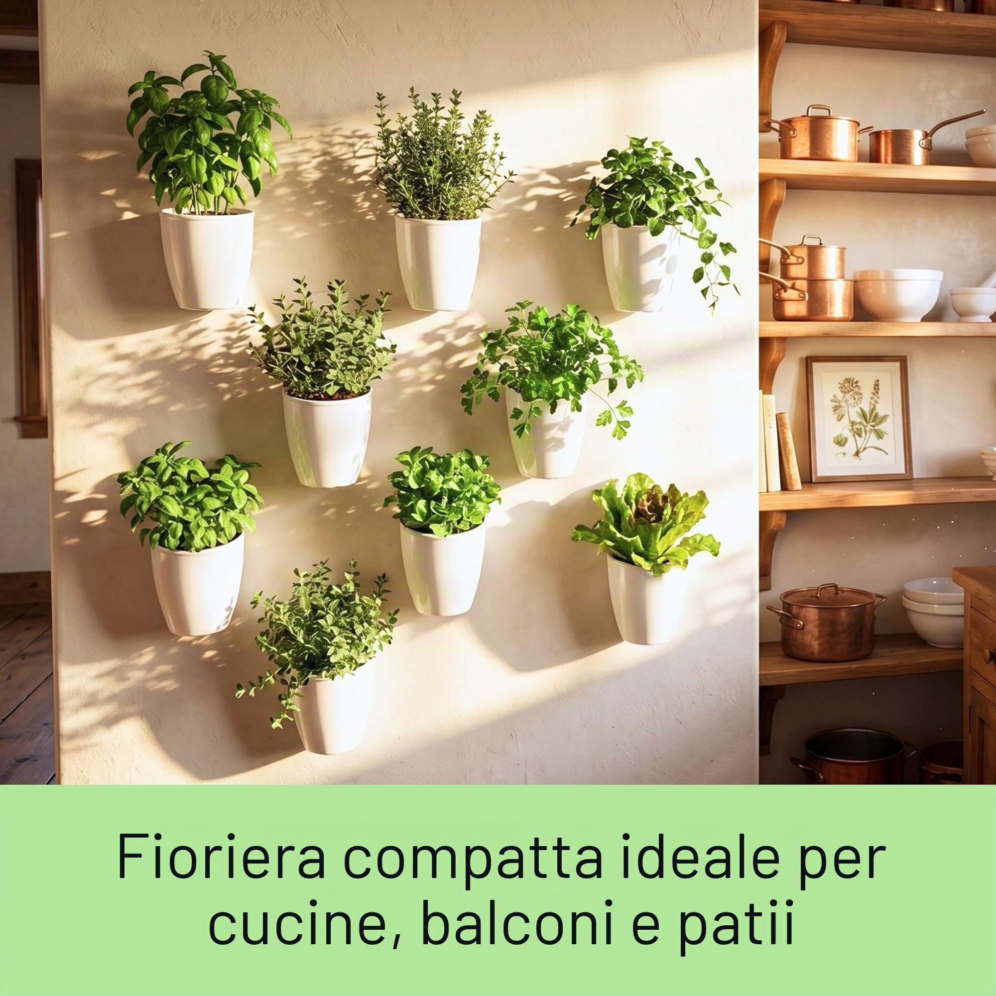 LáLáGreen - Fioriere da parete per piante da interno, confezione da 10, vaso in plastica autoirrigante da 12,7 cm, sistema di fioriere da parete, alla moda, per erbe aromatiche, bianco