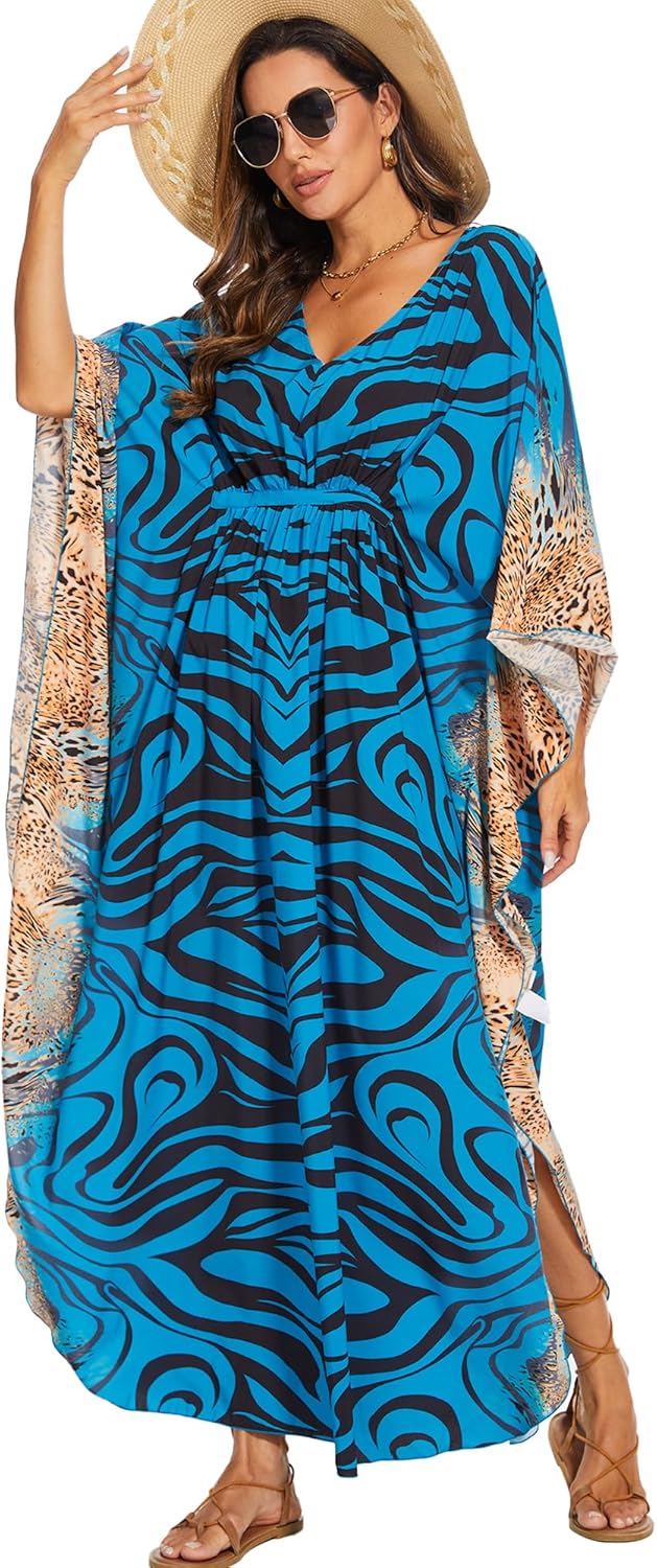 Moss Rose Kaftan Dresses for Women V Neck Summer Swimsuit Cover up Caftan Maxi Beach Dresses