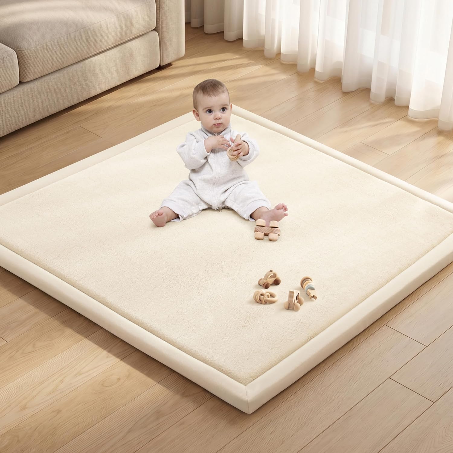 Baby Play Mat 1.3 inch thick non-slip Elasti-Foam cushioning on Amazon