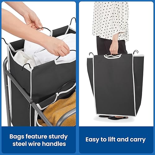 Miniatura 5 de STORAGE MANIAC Clasificador de ropa sucia de 2 secciones, cesta de lavandería de 90 L Gal con ruedas, clasificador separador de cesta de ropa,