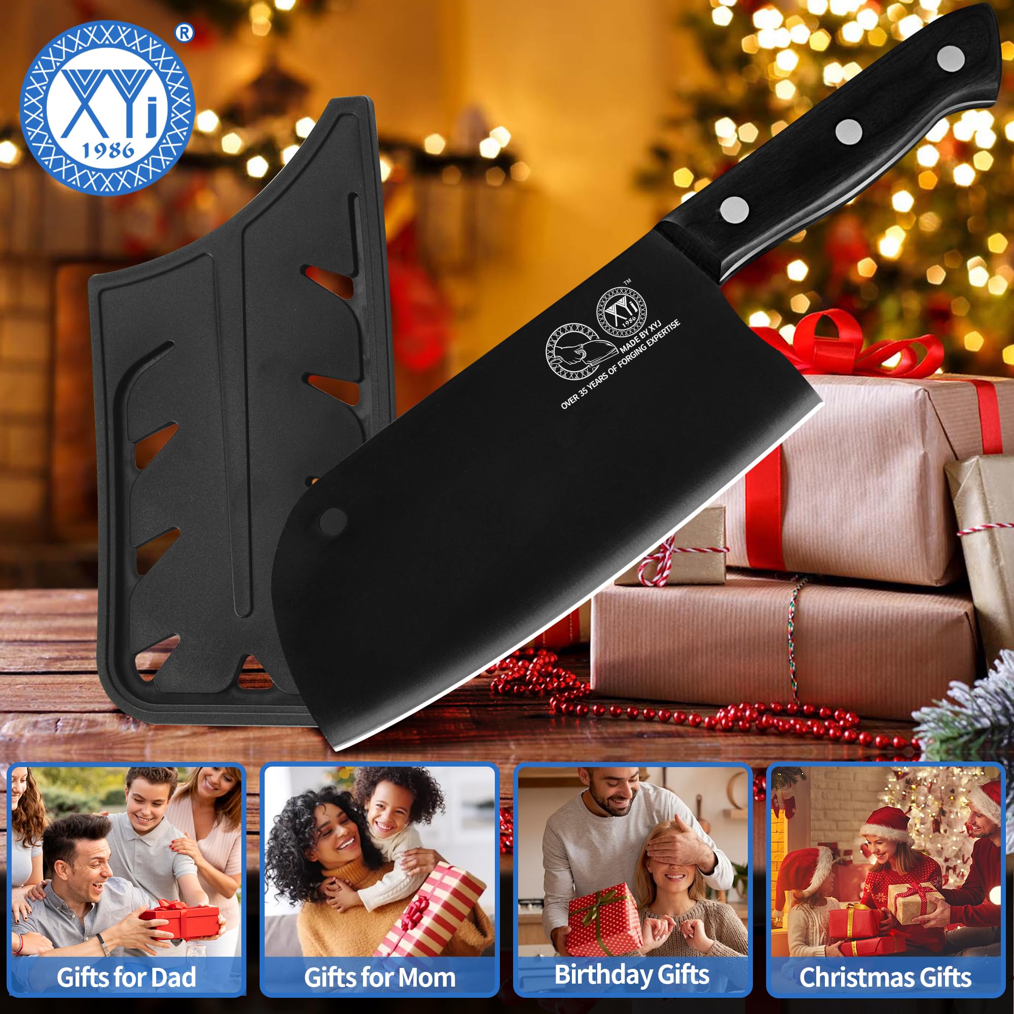 XYJ Full Tang Cuchillo Santoku de Acero Inoxidable Cuchillo de Chef serbio Nakiri de 7 Pulgadas con Protectores de Hoja