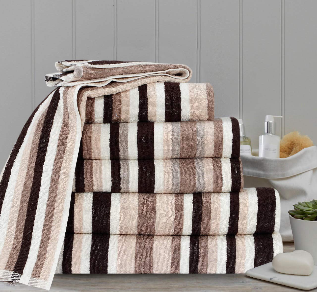 Royal Victorian Pure100% Cotton Stripe Quality 550 GSM Bath Towel, Bath Sheet and Bale Sets (Brown, Jumbo Bath Sheet)
