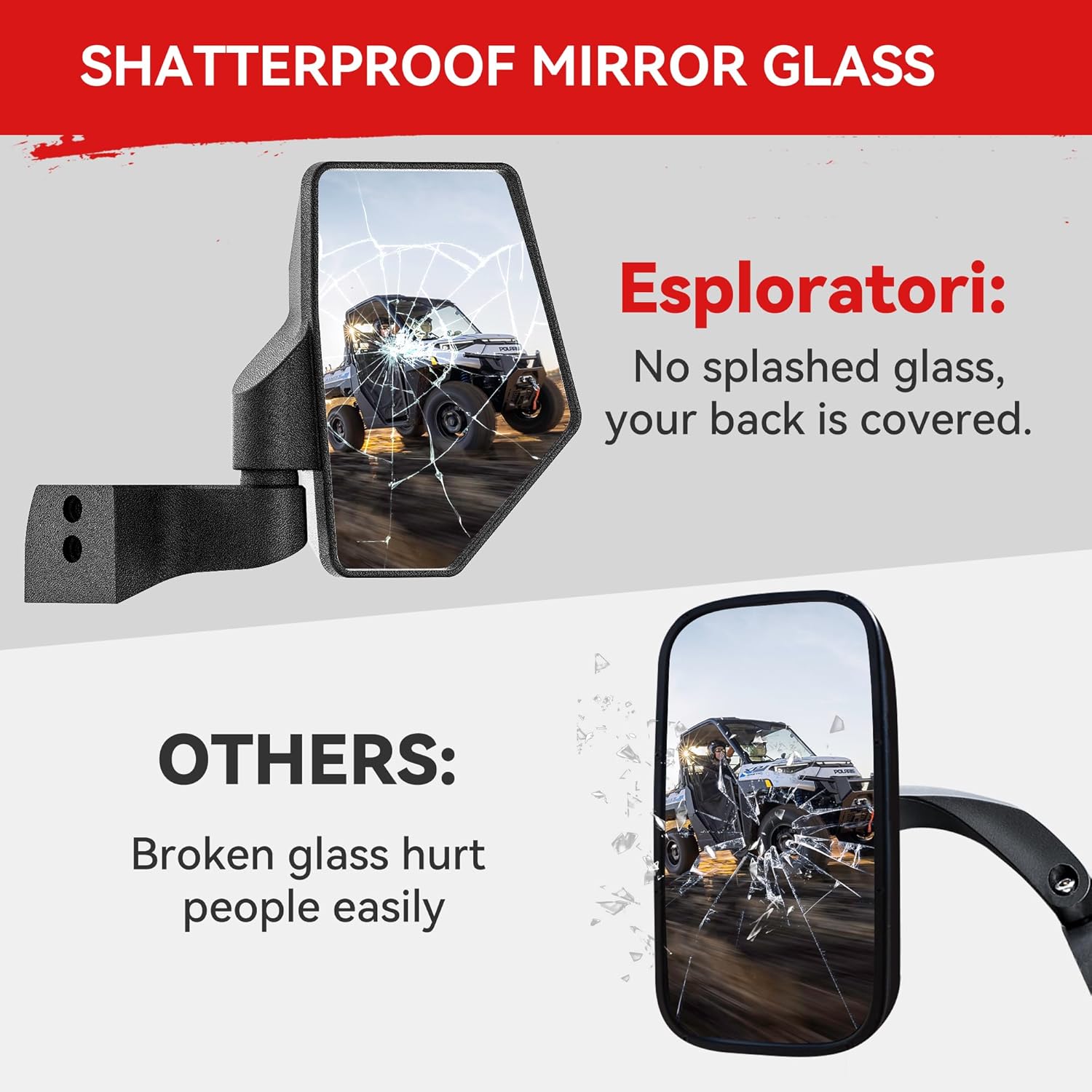 Upgraded Ranger Side Mirrors Door Mounted, Esploratori UTV Side Mirrors 7.95" x 5.7" for Full-Door Polaris Ranger Compatible With 2018-24 Polaris Ranger CREW SP XP 570 1000 2019-24 Commercial Pro XD - Image 3