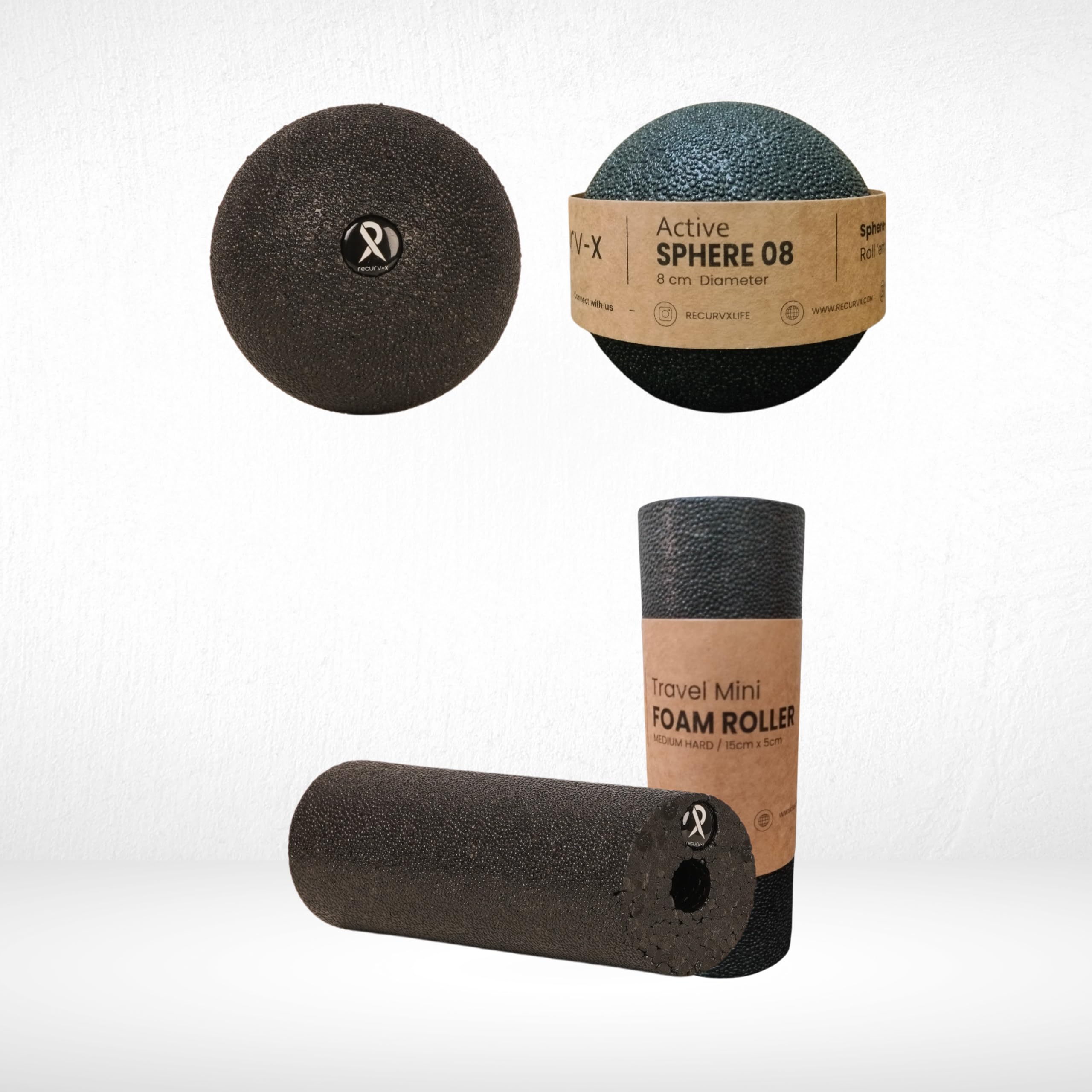 Recurv-X Travel Mini Foam Roller & Active Sphere 08 Combo Set – Compact Deep Tissue Massage & Trigger Point Relief-image-28