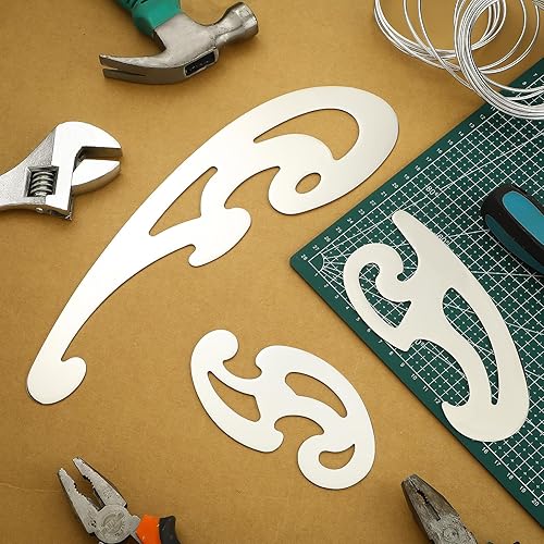 Miniatura 5 de Fulmoon Regla de curva francesa de acero inoxidable para herramientas de costura, plantillas de dibujo de metal, plantillas de dibujo reutilizables,