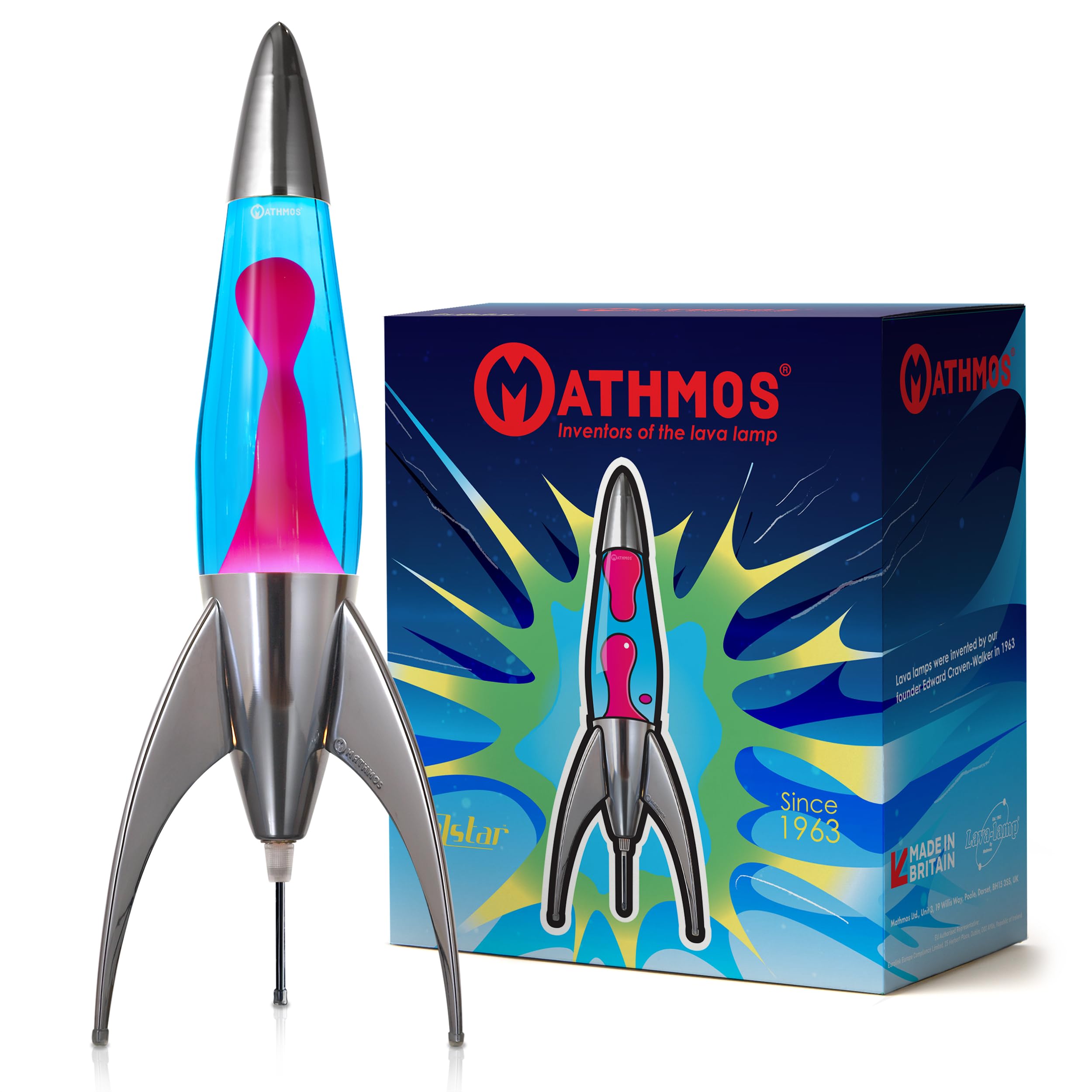 Mathmos lámpara de lava Telstar Rocket (Azul/Rosa)