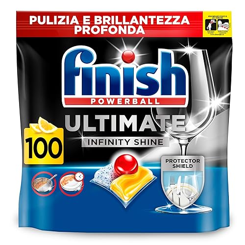 Finish Ultimate Infinity Shine Pastiglie Lavastoviglie, 100 Capsule Lavastoviglie al Limone, Pastiglie per Lavastoviglie contro lo Sporco e i Residui Incrostati
