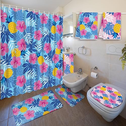 Vista 17 de Nuanchu Juego de 6 Piezas de Cortina de Ducha del Día de San Patricio con Alfombra, Juegos de Baño de Trébol Verde con Cortina de Ducha, Tapete