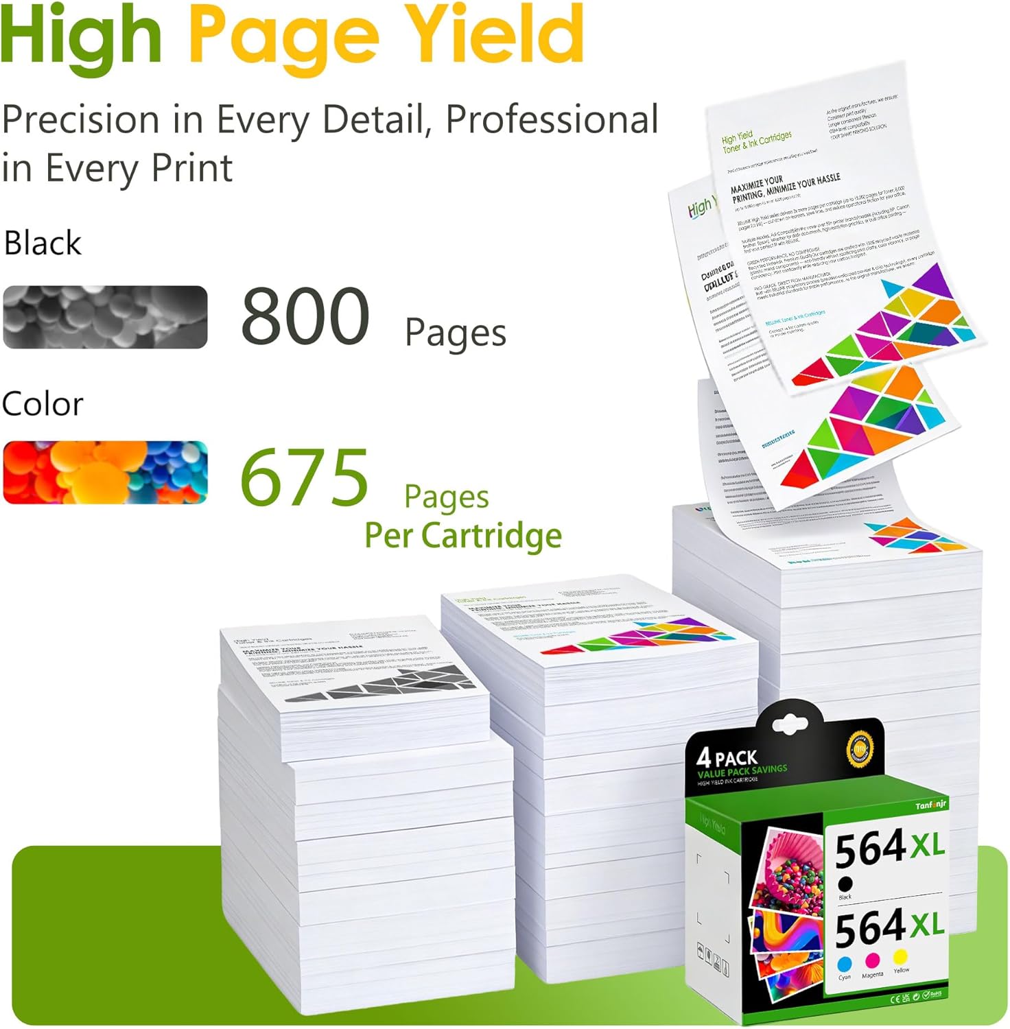 564xl Ink cartridges Combo Pack Replacement for HP Ink 564XL 564 Work for Photosmart 7520 7510 7525 5520 5510 6510 6520 DeskJet 3522 3521 Printer (4-Pack, 1Black/1Cyan/1Magenta/1Yellow)