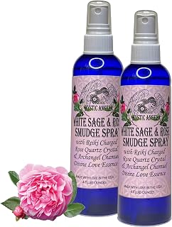 White Sage & Rose Smudge Spray (4 oz.) with Reiki Charged Rose Quartz Crystal - Pack of 2