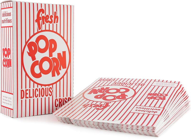 Snappy 3-E Red and White Close Top Popcorn Boxes, 1.25 oz, Concession and Movie Theater Style, 100 Count