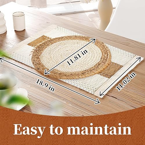 Miniatura 3 de Juego de 6 manteles individuales hechos a mano, hechos a mano, arpillera de algodón natural y paja de agua, combinados, decoración de macramé y