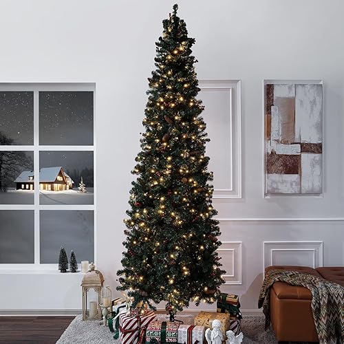 Miniatura 47 de Naomi Home Árbol de Navidad nórdico de 7.5 pies con luces, árbol de Navidad realista y encantador preiluminado con 1266 puntas de rama, 700 luces