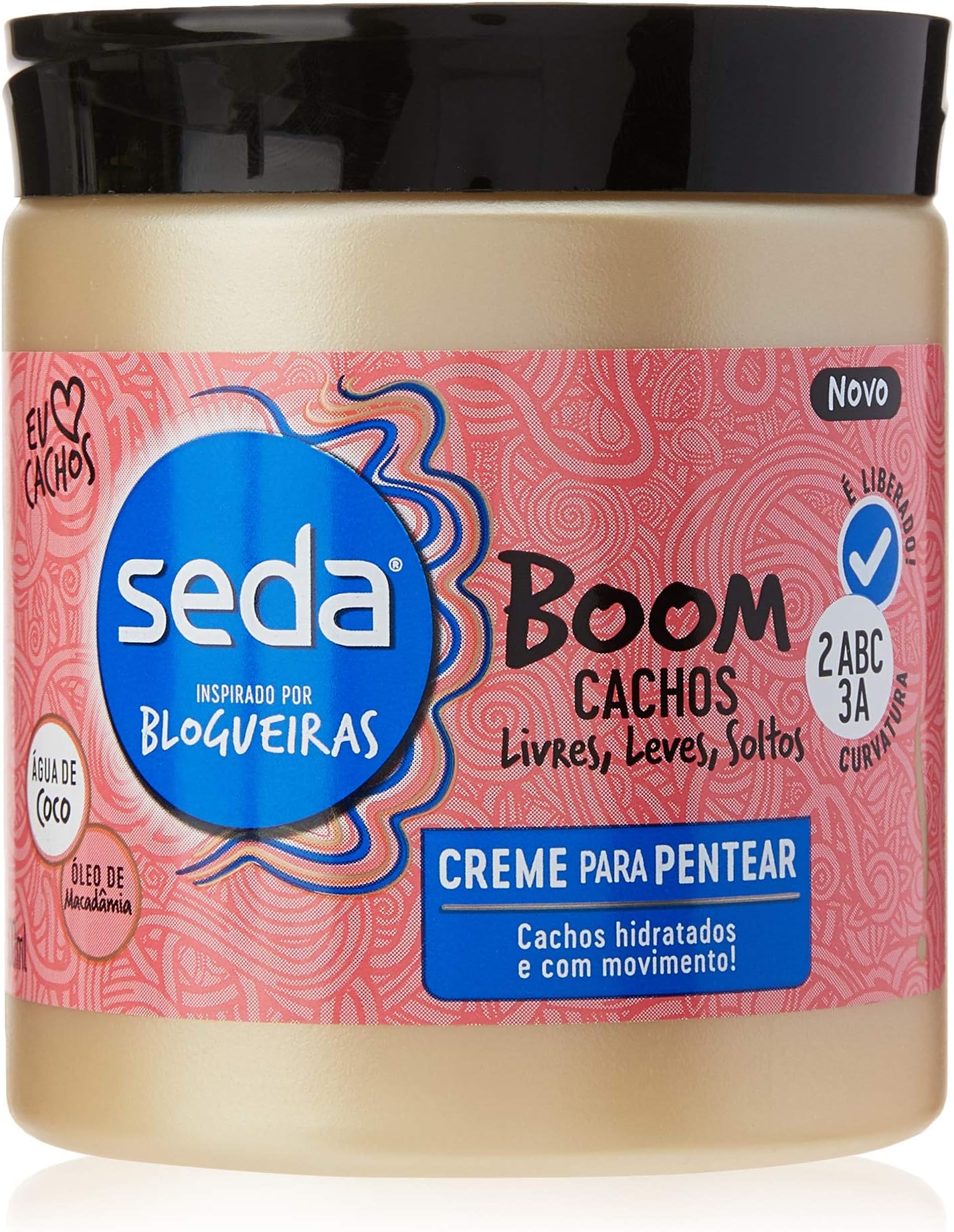 Linha Boom Curvaturas Seda - Creme para Pentear Cachos Livres, Leves, Soltos 500 Ml - (Seda Boom Curves Collection - Free, Light And Loose Combing Cream 16.9 Fl Oz)