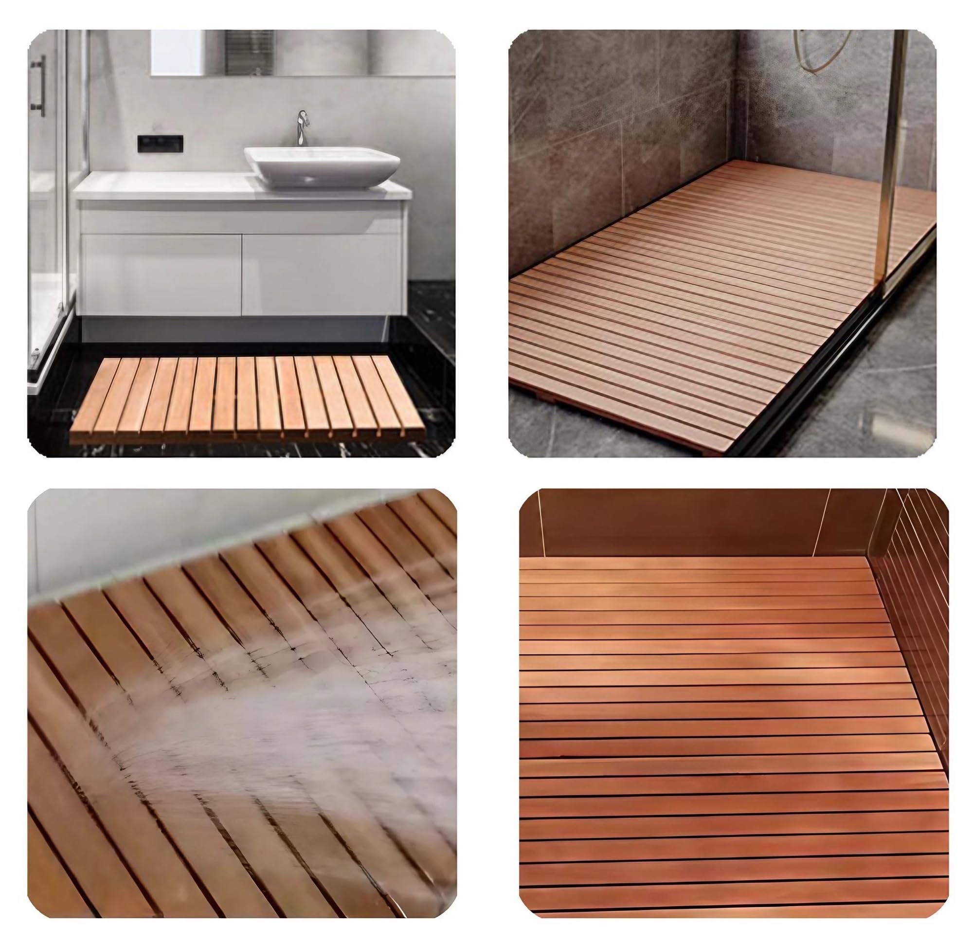 Legno Massiccio Tappetino Bagno, Pedana Doccia Legno Spazio Di 0,5 cm Scolare Rapidamente, Tappeto Doccia Antiscivolo Stabile e Resistente Alla Pressione, Tappetini Bagno per Vasca Da Bagno(40x50cm/16