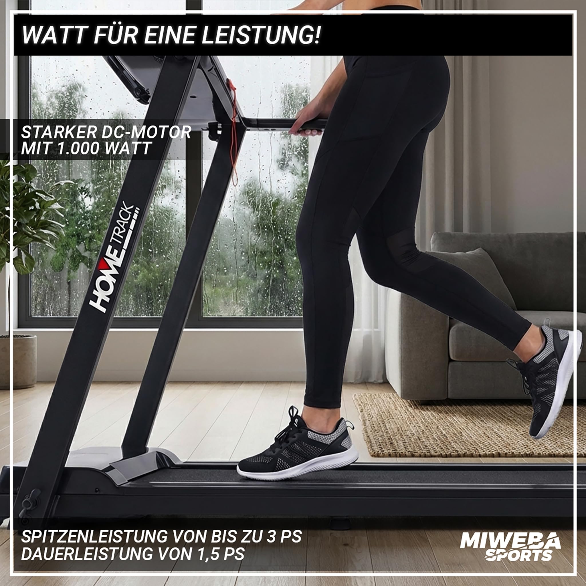 Miweba Sports elektrisches Laufband HT500 | 3 PS - 14 Km/h - Traglast 120.0 Kg - Klappbar - Große Lauffläche - LCD-Display - 12 Programme - Elektro-Laufband - Fitnessgeräte für Zuhause - Fitness