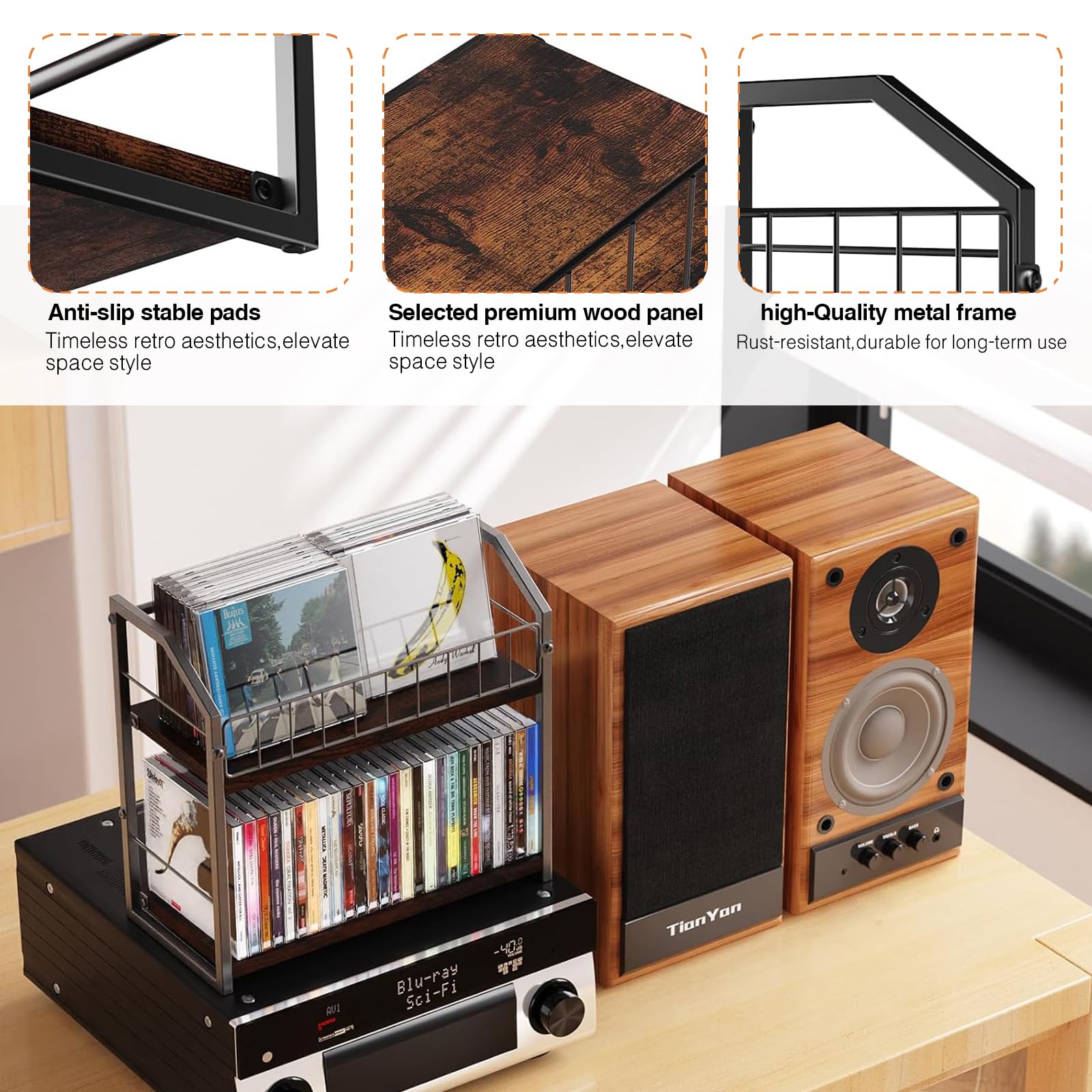 Soporte de almacenamiento de discos de vinilo de 2 niveles, estante de almacenamiento de CD de 56 capacidades, soporte de discos de vinilo, organizador de estante de exhibición para DVD