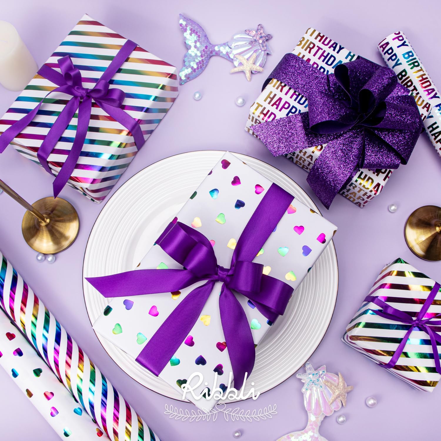 Birthday Wrapping Paper Iridescent Wrap Mini Roll, 3 Rolls
