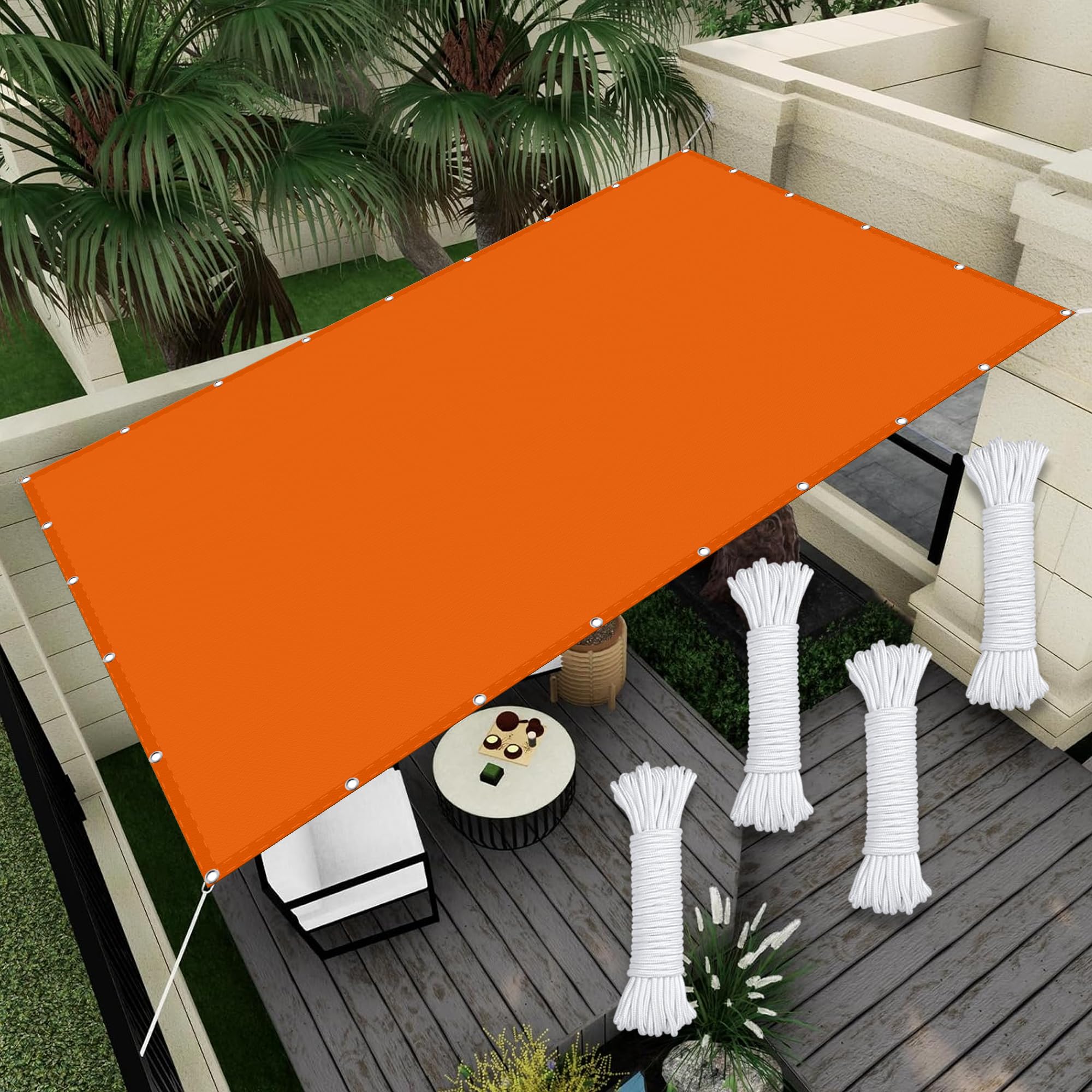 Voile d'ombrage orange 0.6x9m avec oeillets pour terrasse