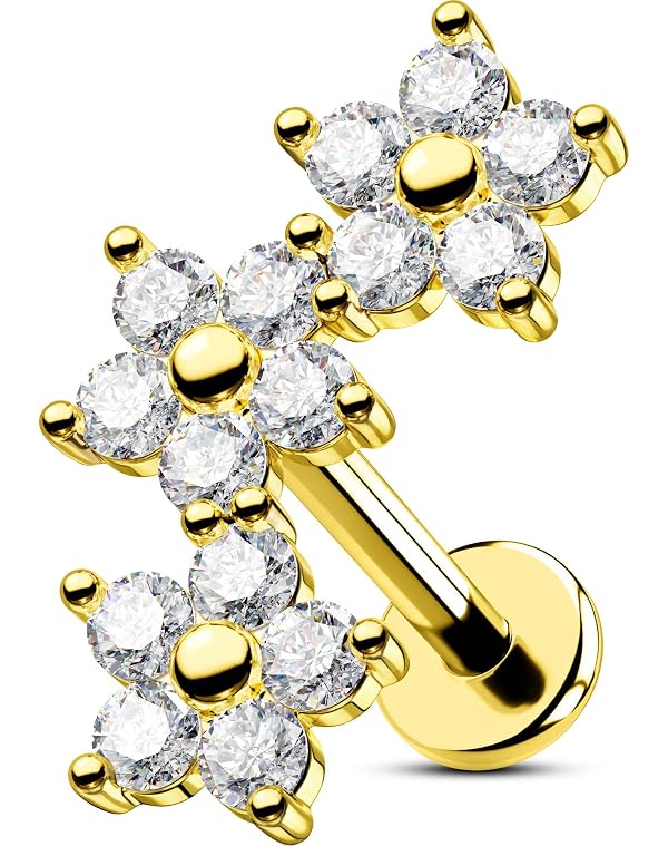 OUFER Helix Earring Studs, Curved Flower Stud Earrings Flat Back 316L Stainless Steel 16G Internally Threaded Gold Cartilage Helix Conch Piercing Jewelry for Women Men-6MM by OUFER - Used condition - US$6.99