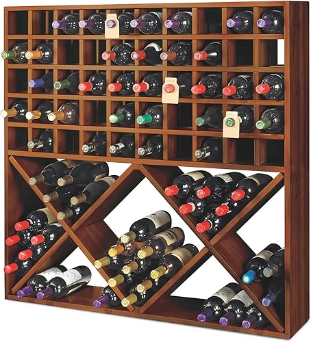Wine Enthusiast Jumbo Bin Grid - Estante para vino para 100 botellas, montaje en pared y organizador de botellas independiente, fabricado con madera