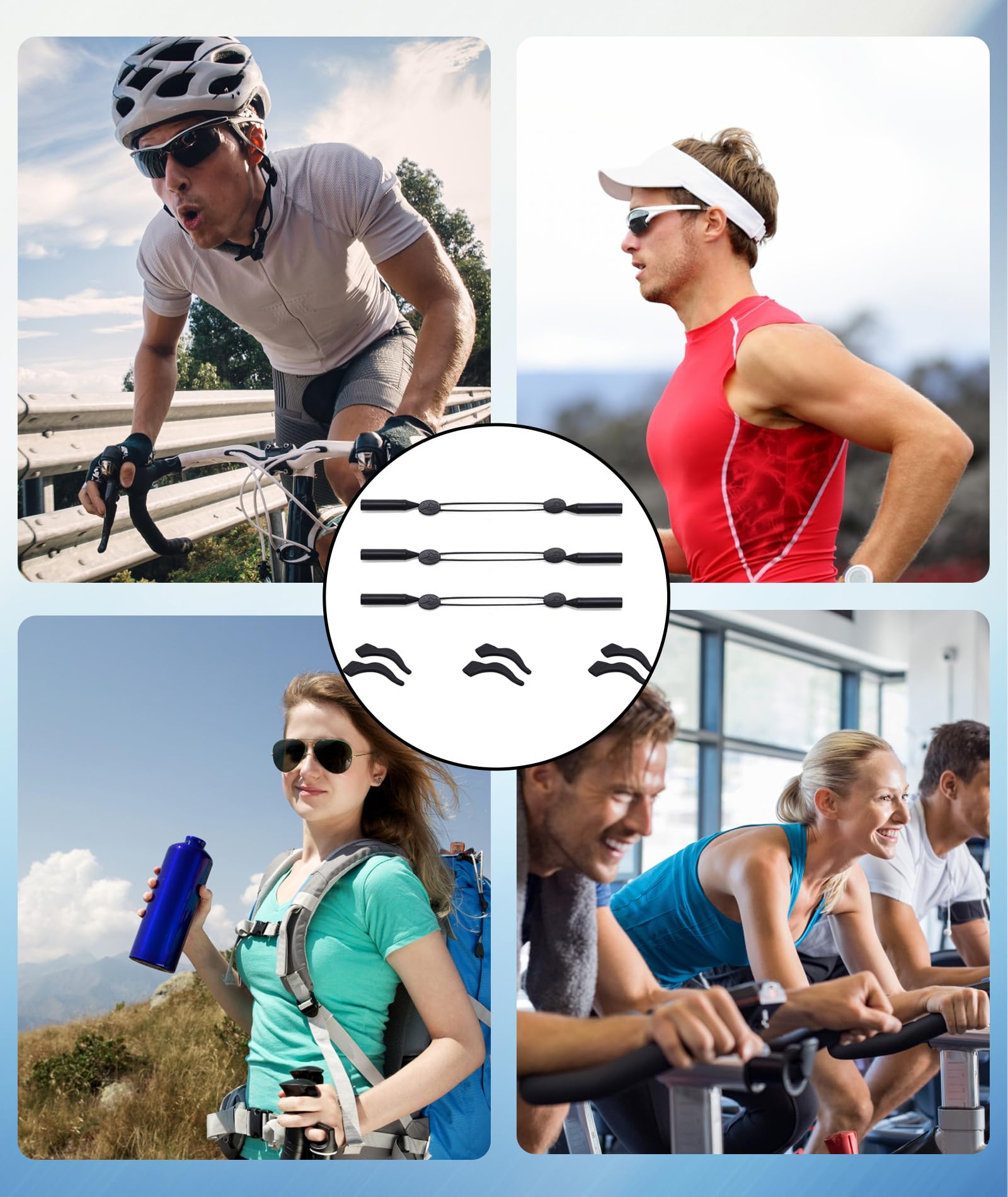 Chuppinz 3 Pcs Black Specs Holder Strap and 3 Pairs Silicone Ear Hooks, Adjustable Sports Band with Silicone Ear Grip, Anti-Slip Eyewear Retainer for Glasses, 35CM Extended Length - Image 7 thumbnail