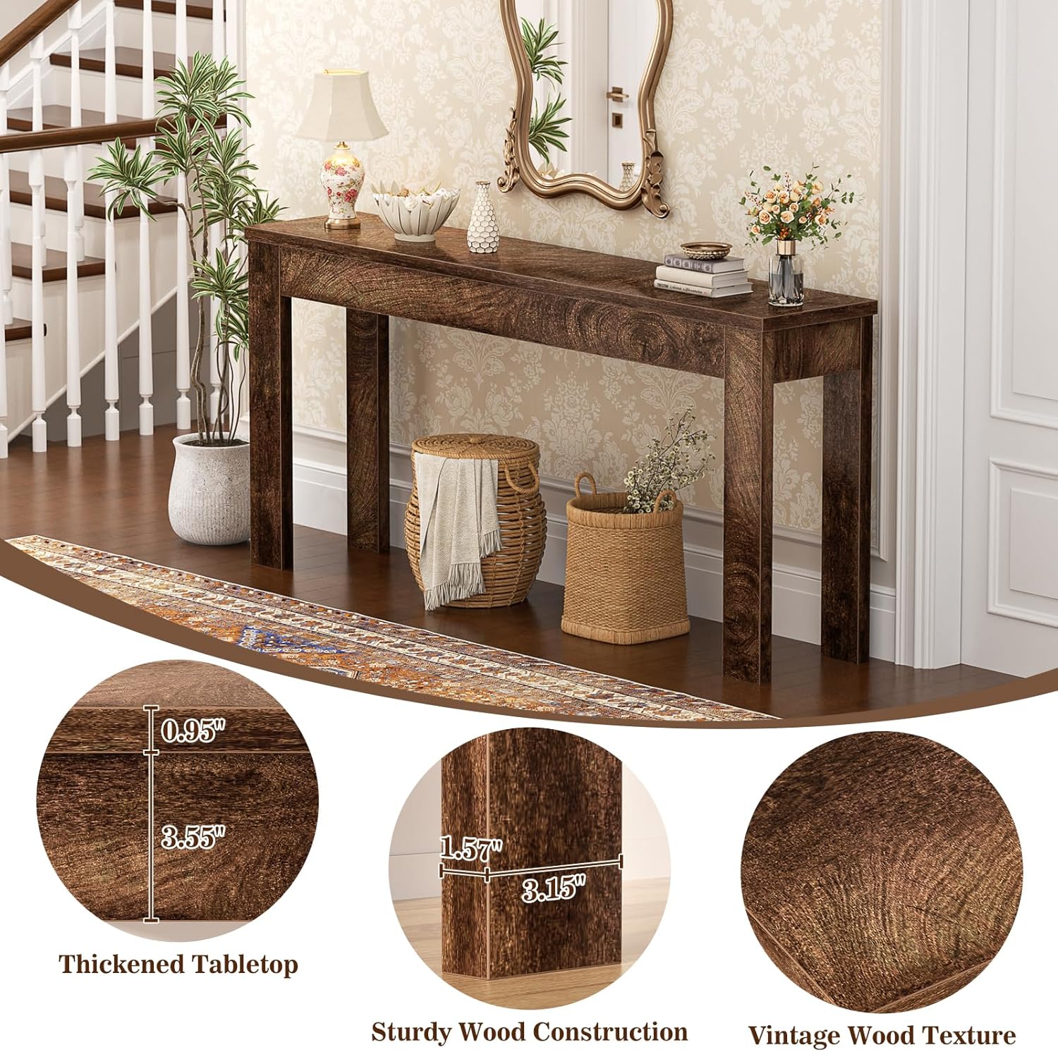 Armocity Console Table, 47" Farmhouse Wood Entryway Table, Sofa Tables Narrow Long Behind Couch, Entry Table for Entrance, Hallway, Living Room, Cracked Oak