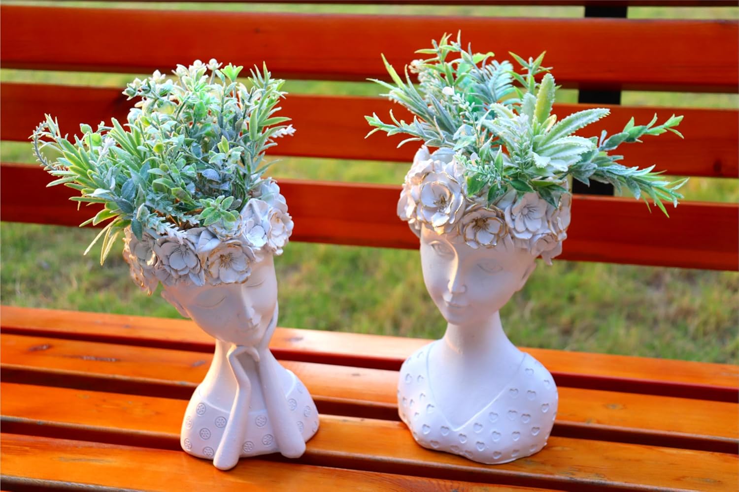 Face Planter Pots Head Planter, Cute Resin Succulent Planters, Unique Face Flower Head Planter for Indoor Outdoor Plants with Drainage Hole Gift for Female Plants Lovers