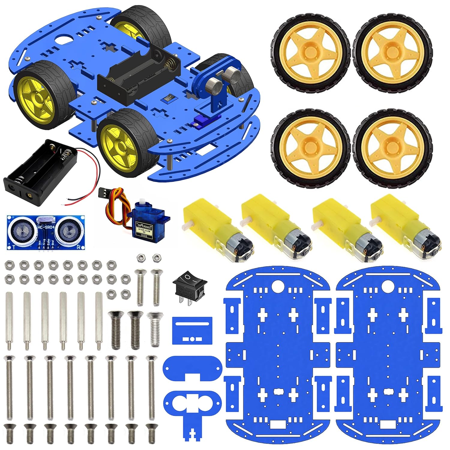Sunrobotics 4WD Robotics Chassis Including Motors,Wheels & 18650 ...