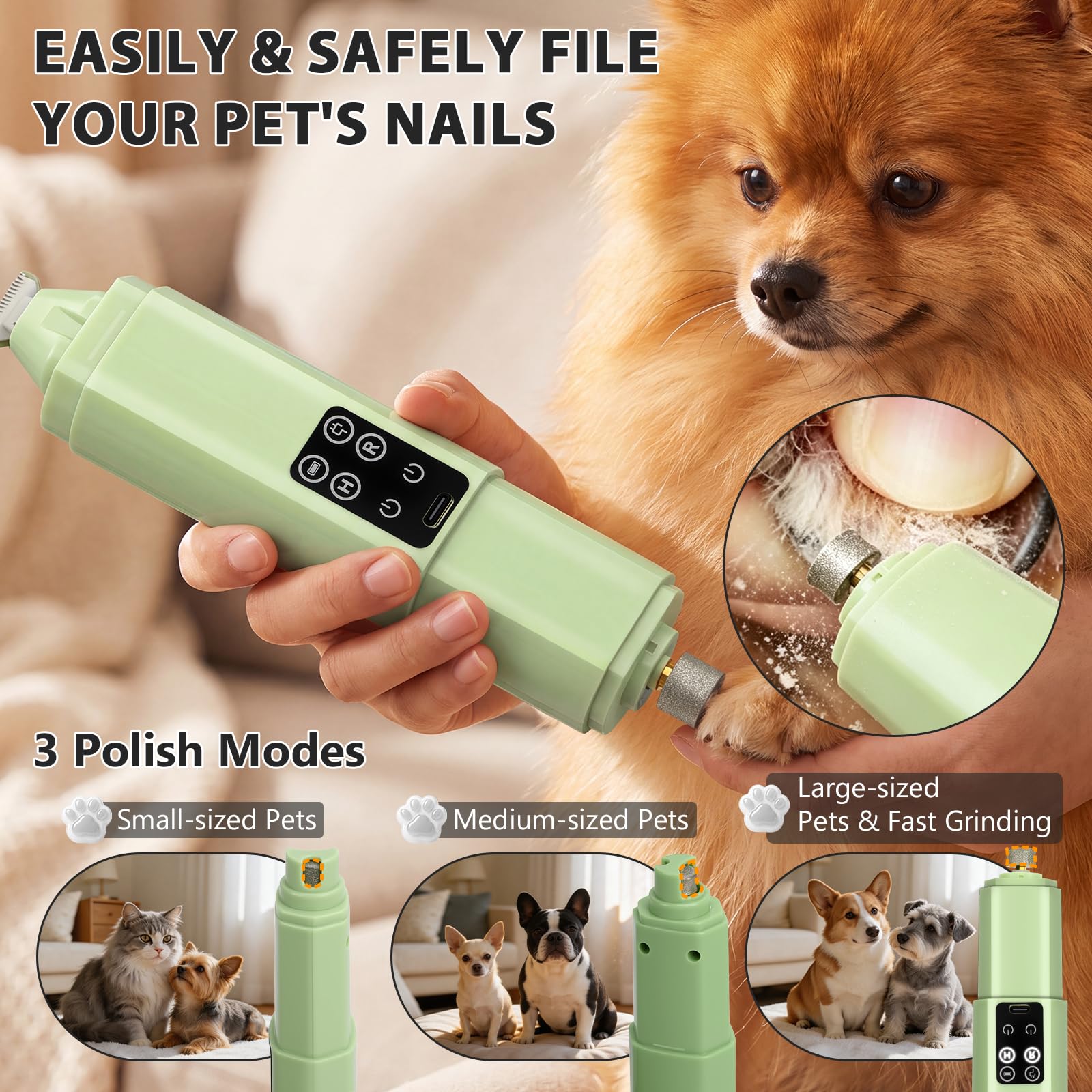 Molinillo de uñas y recortador de patas 2 en 1 para perros y gatos | Molinillo de uñas y cortaúñas para mascotas con luces LED, seguro y sin estrés, ideal para mascotas pequeñas a grandes