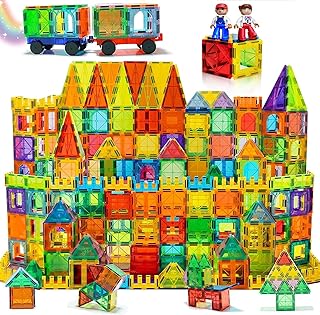 200pcs Magnetische Bausteine Spielzeug mit 2 Magnetfiguren und 2 Autos, Magnetbausteine für 3 4 5 6 7 Jahre kinder, Montessori Magneten Set Spielzeug Geschenk für Kinder ab 4-8 Jahre Junge Mädchen