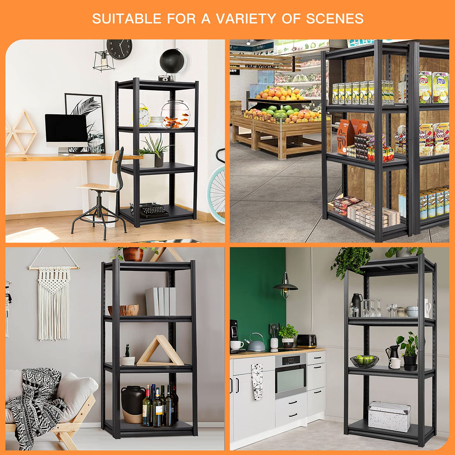 Raybee Metal Shelves for Storage 4 Tier Steel Garage Storage Shelves