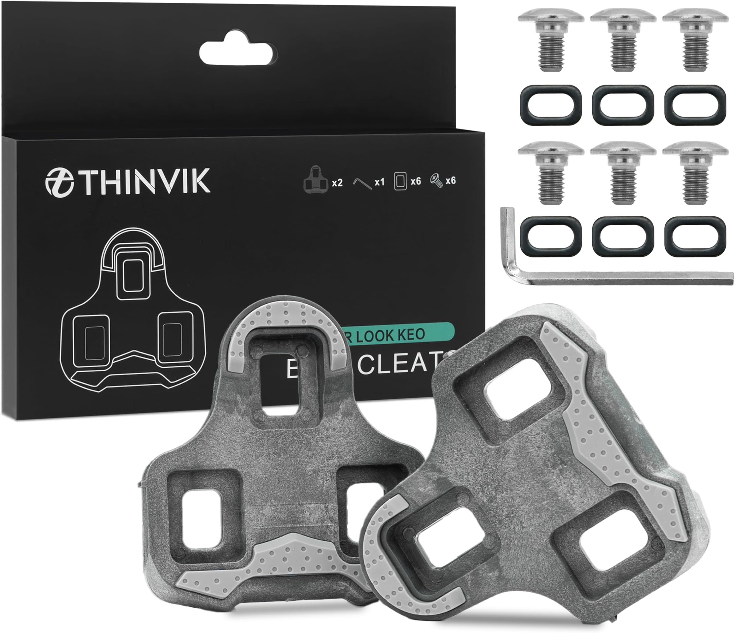 Thinvik Bike Cleats for Look Keo Grip Road Bike Look Keo Cleat with Anti-Slip Rubber Desgin.Bicycle Cleat Set for Indoor&Outdoor Cycling (Basic-3°float)