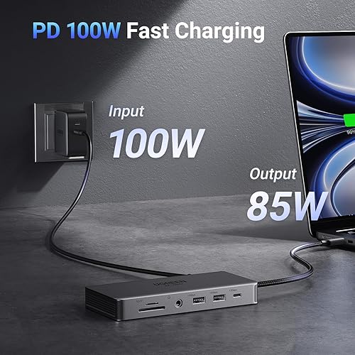 Miniatura 7 de UGREEN Revodok Pro 211 - Estación de acoplamiento para laptop 11 en 1, USB C, doble HDMI 4K a 60Hz, solo 8K a 30Hz, puerto de datos de 10 Gbps, 100