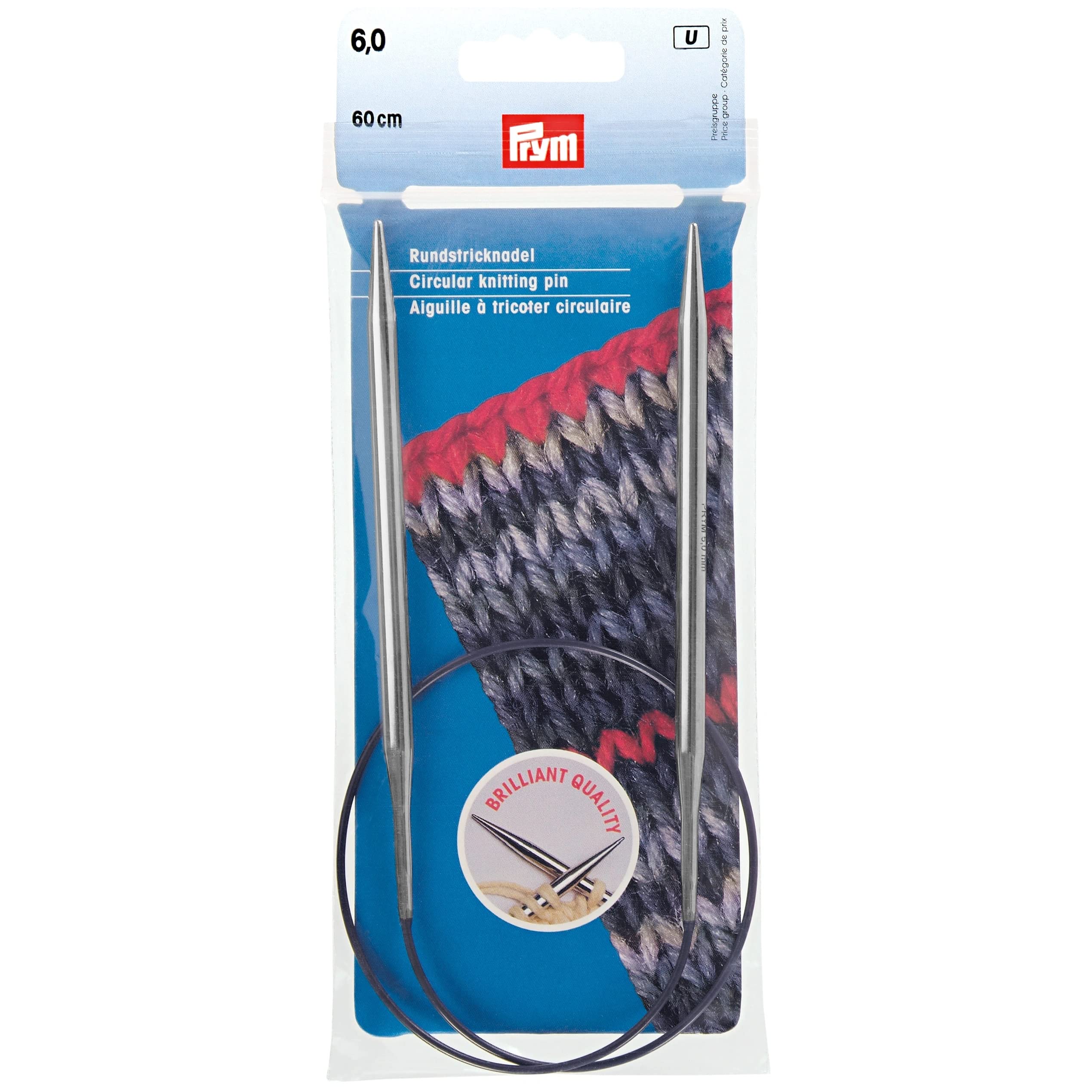 Prym Circular Knitting pins brass 60 cm 6.00 mm silver col
